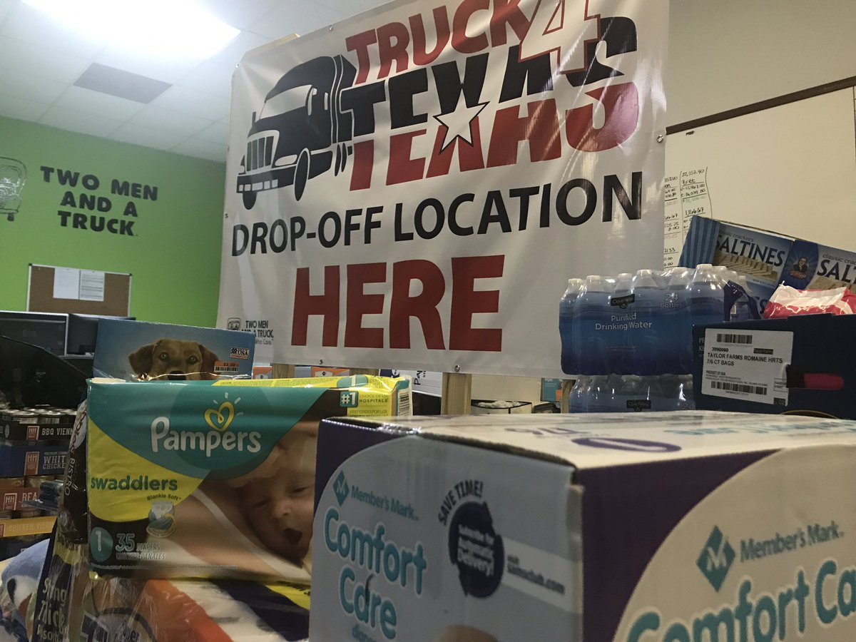 Hannahh_Mackk's tweet image. #HelpHouston - Drop off donations to Two Men and a Truck (2 E Texar Dr.) water, baby formula, food, clothes, etc. #Truck4Texas @weartv