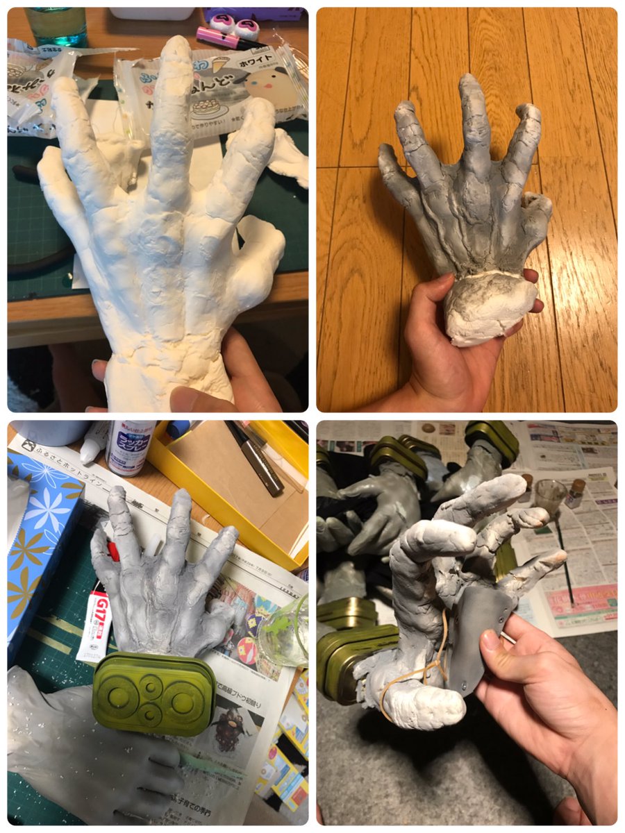きょへ Sur Twitter 僕のヒーローアカデミア 死柄木 弔 コスプレ製作 材料 紙粘土 ビニール手袋 靴磨き 塗料 灯油ポンプ いぼころり 針金 ビニール手袋に紙粘土を積めて塗装の繰り返し 靴磨きの中に穴を開け針金 ビスで固定 ウィッグも塗装しました