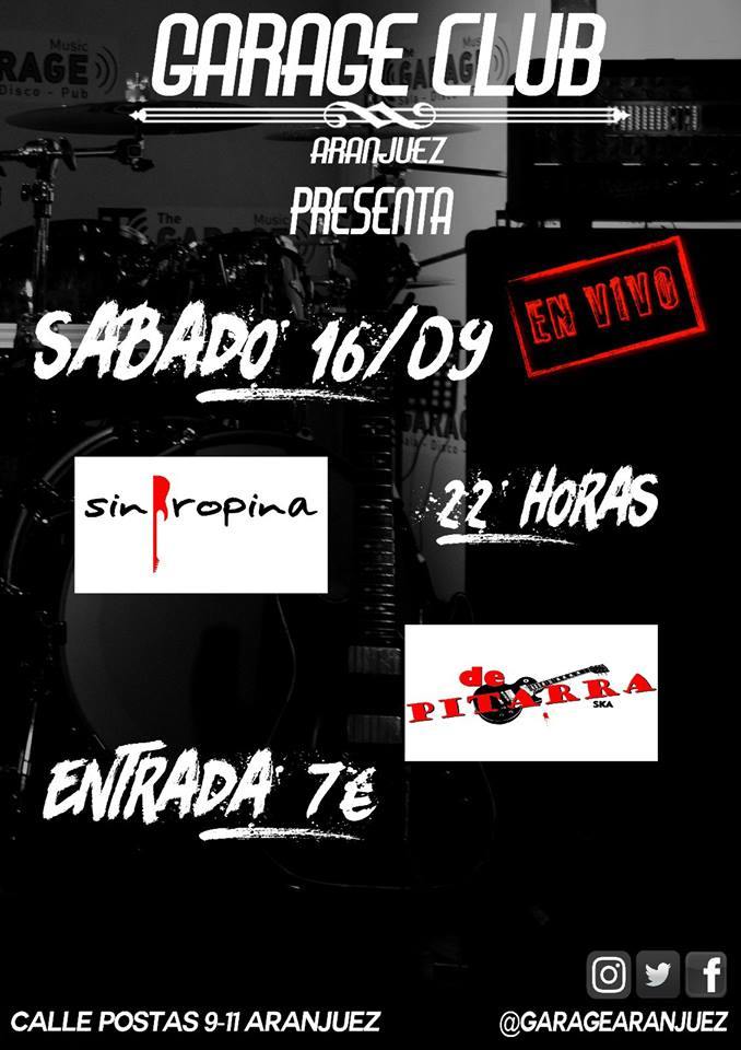Conciertazo en #GarageClub este 16/09 a partir de las 22hrs (+info en el flyer) Estais todos invitados. @Aranjuezturismo <a href="/AranjuezVivo/">Aranjuez Vivo</a>