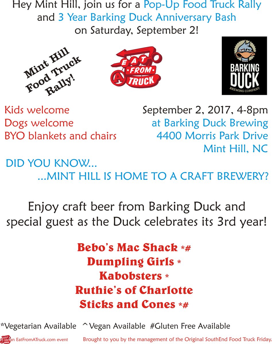 EatFromATruck's tweet photo. We've got you covered in the 'burbs this weekend! Looking for a food truck rally on Saturday night? Head out to Steele Creek or Mint Hill! https://t.co/I6bAK9gQQ8