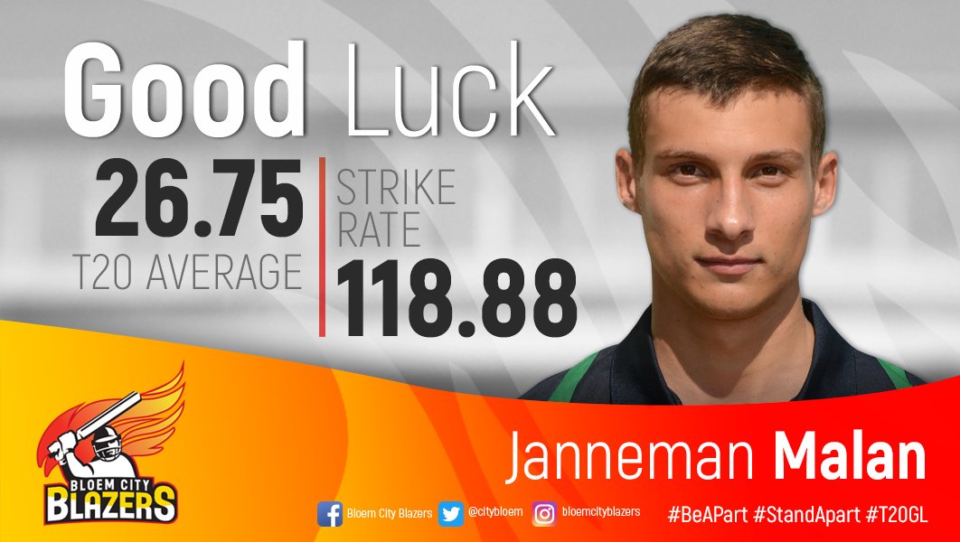 CityBloem's tweet photo. Good Luck to our @Janneman_Malan who will be playing in the #AfricaT20 this coming weekend. Go out there &amp; show why you #StandApart. https://t.co/tIpIE6ZiXO