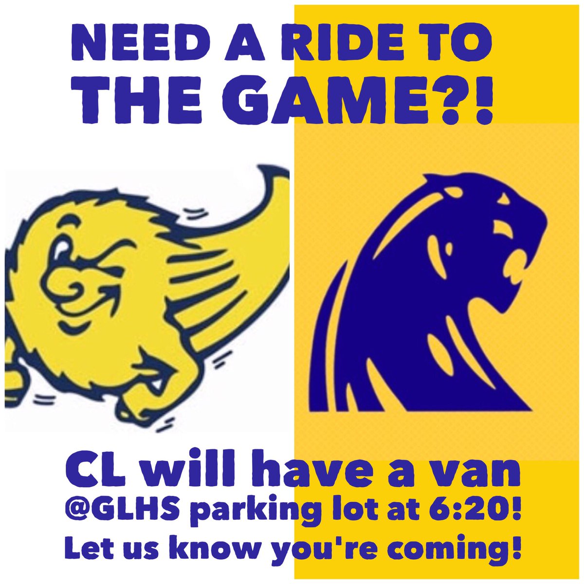 GLCampusLife's tweet photo. Let us know if you need a ride tonight!!! #glcl #gocomets #beatdewitt https://t.co/NgvuvJxh9v