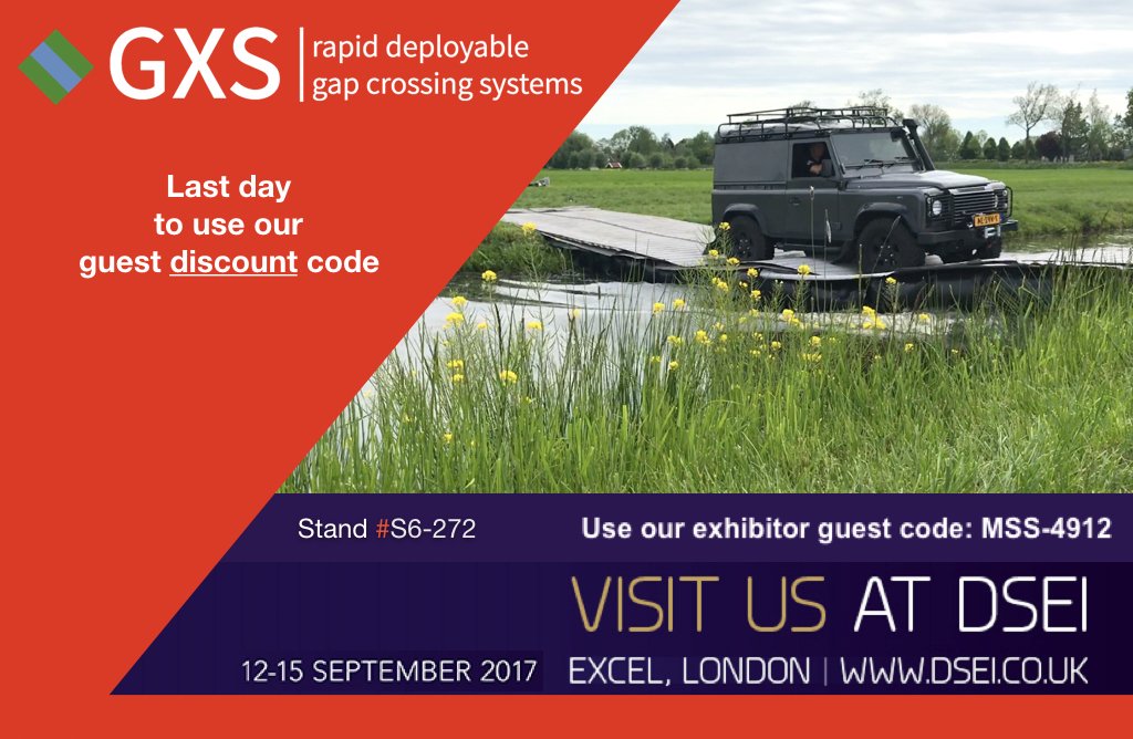 MssDefence's tweet image. This is your last day to use the exclusive #MSSDefence Guest-Code for #DSEI2017 in London from 12/15th of September. mailchi.mp/mssdefence/rem…