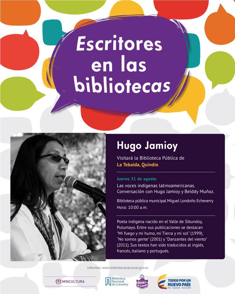 Beyddy's tweet photo. El poder de la selva convertido en versos. Hoy, en la Biblioteca pública de @LaTebaidaYa con el gran poeta Camëtsá Hugo Jamioy, Putumayo. https://t.co/AEQBLhvFNr