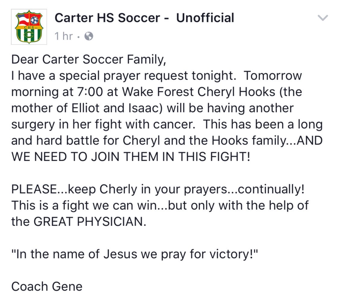 TheCarterHornet's tweet photo. #HornetNation please lift up one the Hooks Family as their mother fights Cancer! #TeamHooks https://t.co/40I1uAzjv2