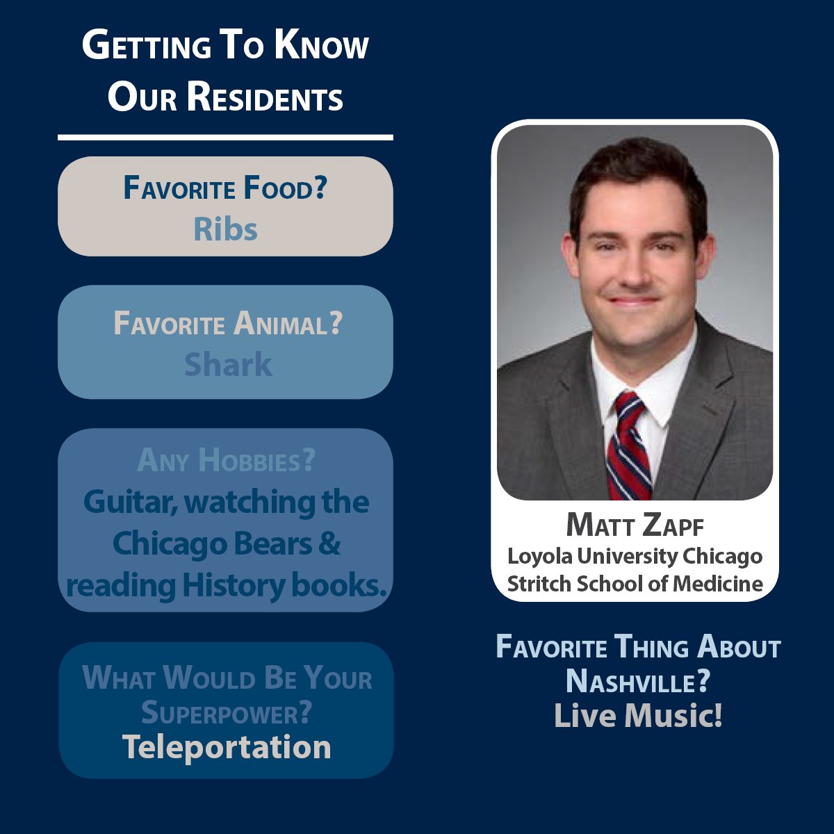 Meet our PGY-1 Class of 2017-2018 Residents. Get to know Dr. Matt Zapf! #meetourresidents #anesthesiaresidents #vumc #anesthesia