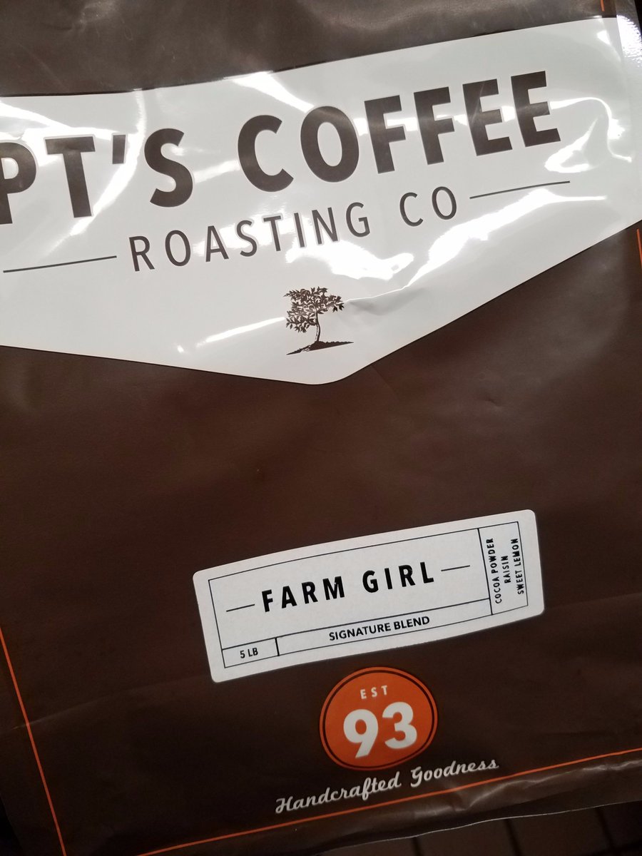 We just opened a fresh batch of Farm Girl, a light roast from our friends at PT's Coffee. Come on in and say hello today! #EveryoneIsWelcome