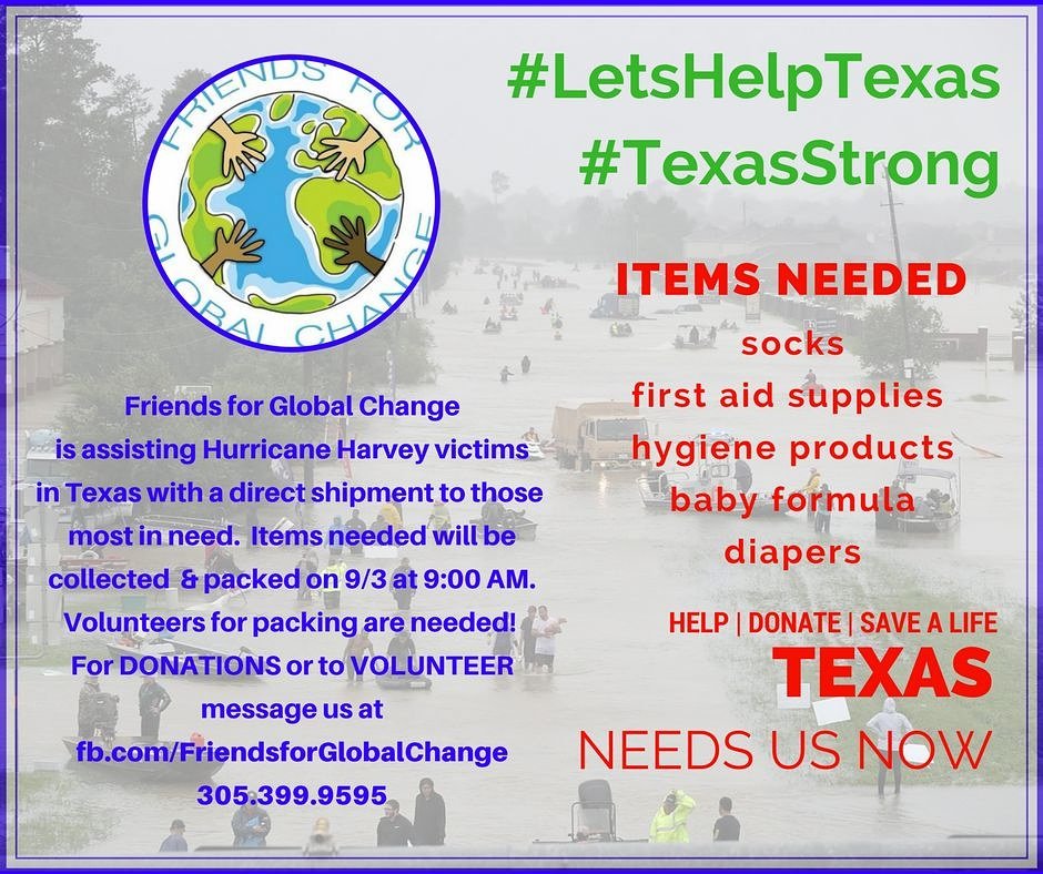 FFGCinc's tweet photo. #FriendsForGlobalChange #FFGC #MakeADifference #TexasStrong #LetsHelpTexas #HurricaneHarvey https://t.co/UmdNpdtnwJ