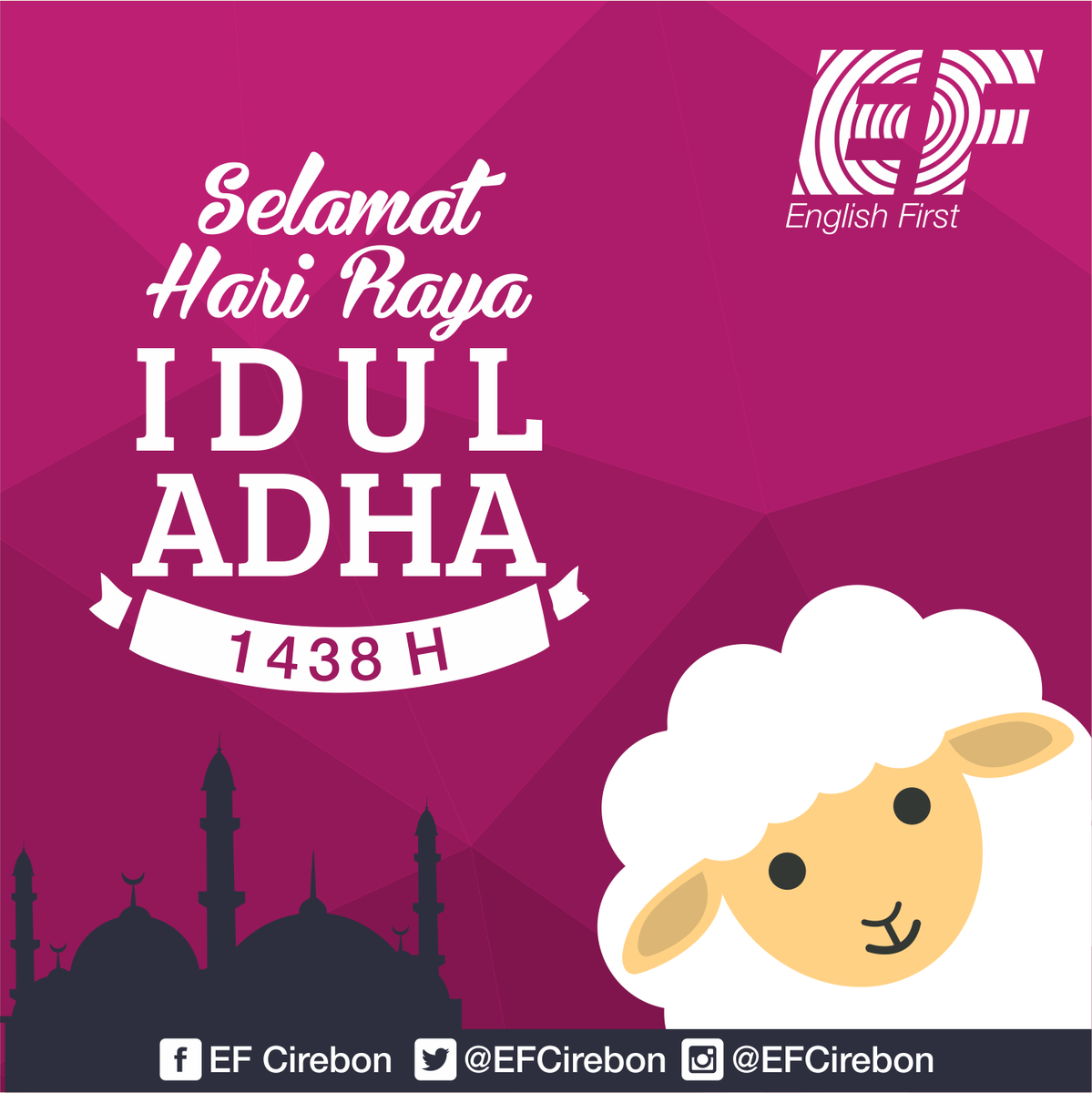 EFCirebon's tweet photo. Keluarga besar EF Cirebon mengucapkan Selamat Idul Adha 1438 H.🙏🙏🙏 https://t.co/dB38CvpfYo