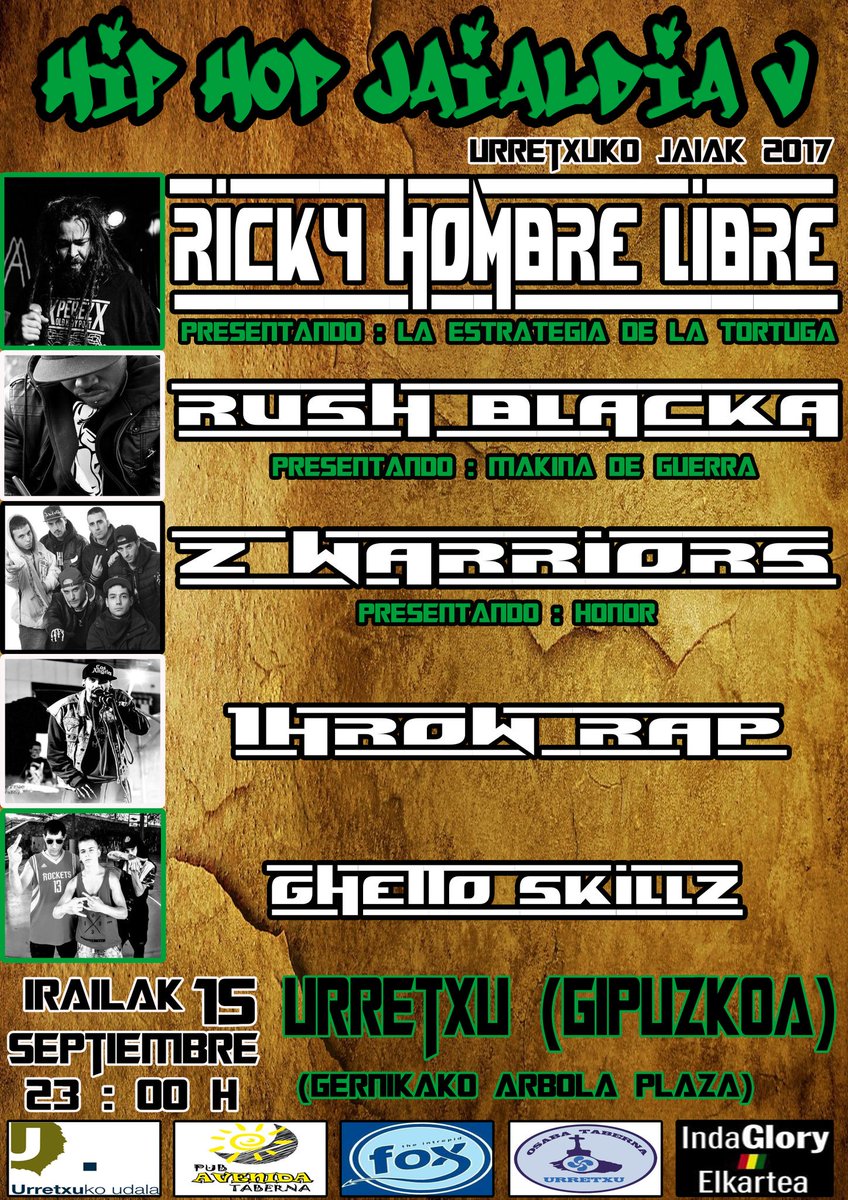 AgresionVerbal_'s tweet photo. El proximo 15 de septiembre en Urretxu (Gipuzkoa).
@AgresionVerbal_  @IndaGloryKultur  @RushBlacka  @RickyLibre https://t.co/CjI0aPxoDw