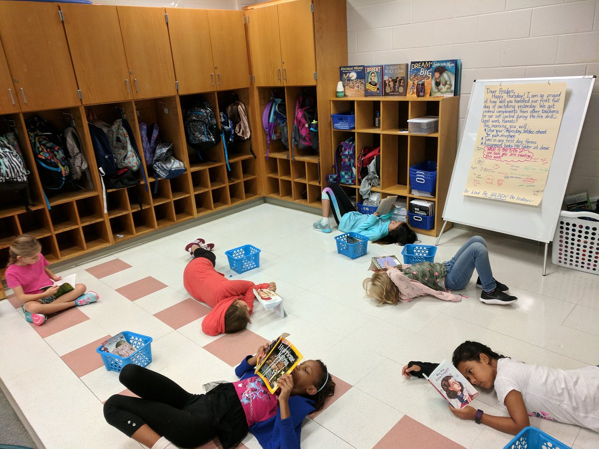 MsKeshava's tweet photo. Readers choose a comfortable spot for independent reading #HornetsHelpingHornets https://t.co/F35BpJzo7a