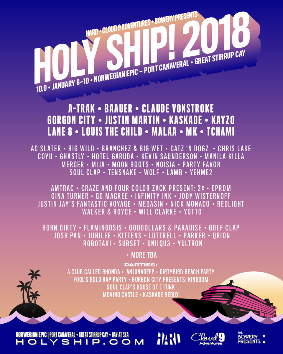 HOLY_SHIP's tweet photo. The time has come. We are honored to present you with the Holy Ship! 10.0 + 11.0 lineups. Thank you for your patience, see you in Jan! 🛳 🍍 https://t.co/QCF65OvPFO