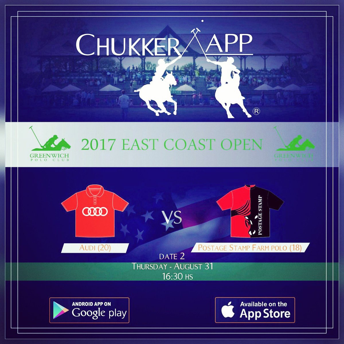 ChukkerApp's tweet photo. #today #day2 2017 #eastcoastopen @GreenwichPolo
@PoloAudi vs #postagestampfarm
โGet instant #livescores with our #poloapp๐ฒ @ChukkerApp https://t.co/xz38OxalD4