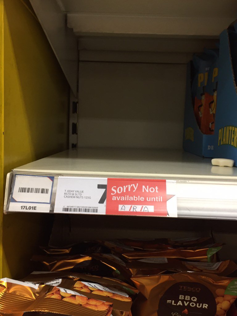 TimByrne_'s tweet photo. 3 days now @Tesco 
Please get your everyday cashew nuts into the Liverpool store on Hanover Street #deeznuts https://t.co/5SfQHGmK42