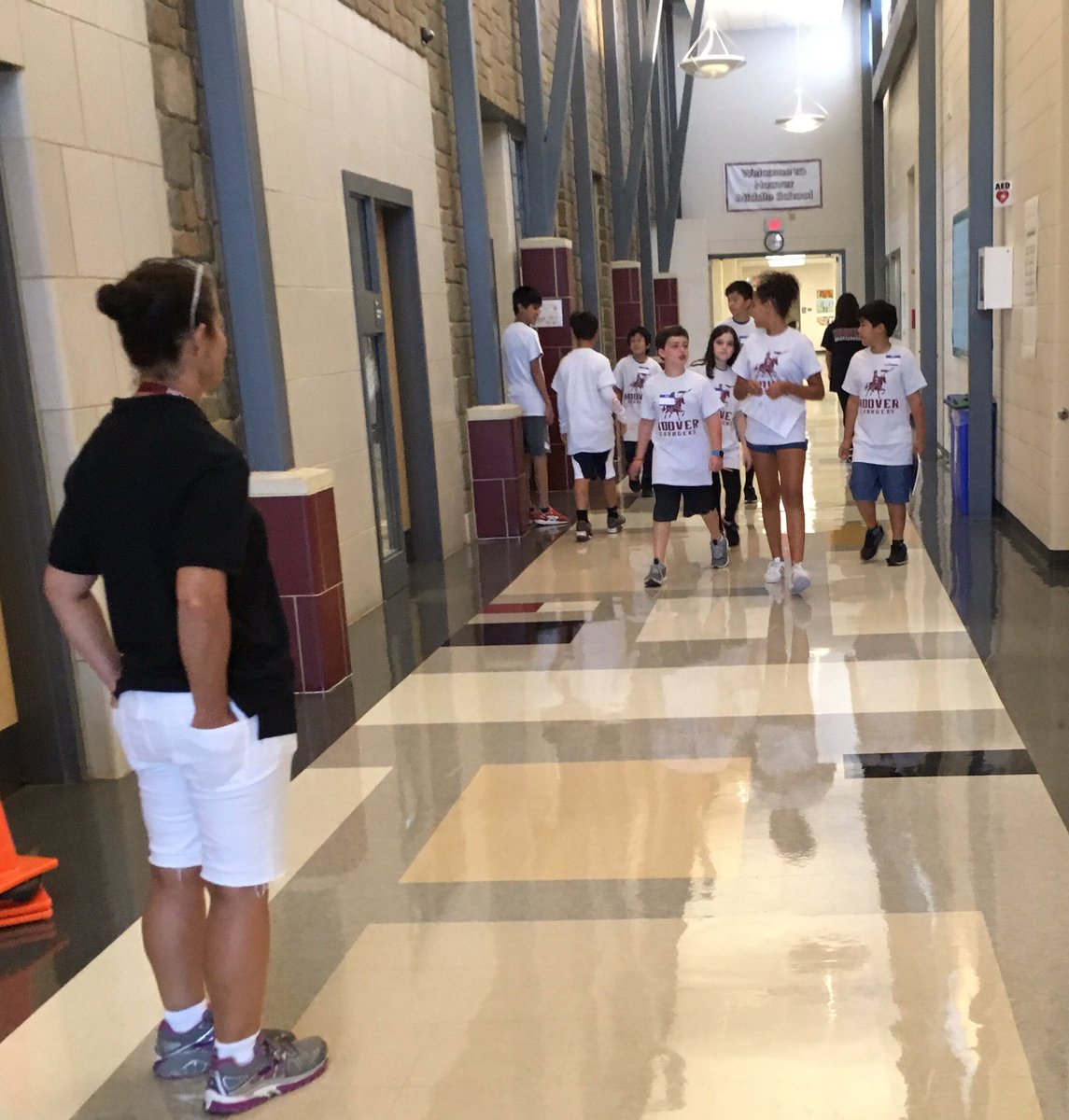 Ms. Ridge ready to direct traffic and help students find their way around school.  Found the cafeteria!