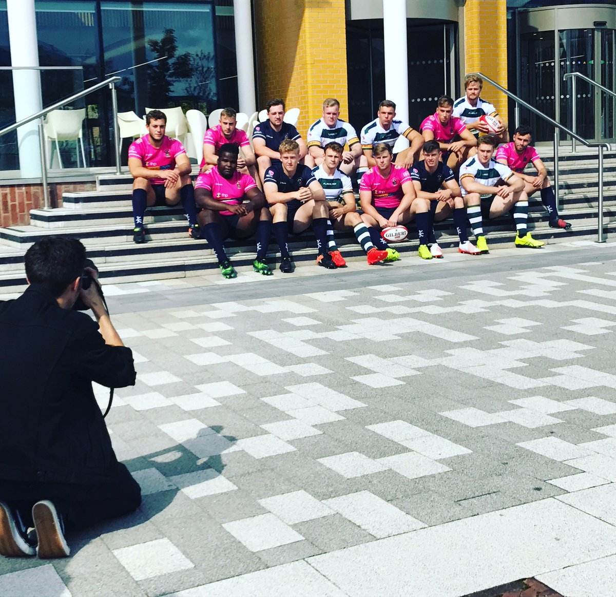 NTURugbyUnion's tweet photo. The boys looking dazzling in today's joint photoshoot with @NottinghamRugby ahead of the @BUCSsuperrugby season #bleedpink https://t.co/RftwRnXcl4
