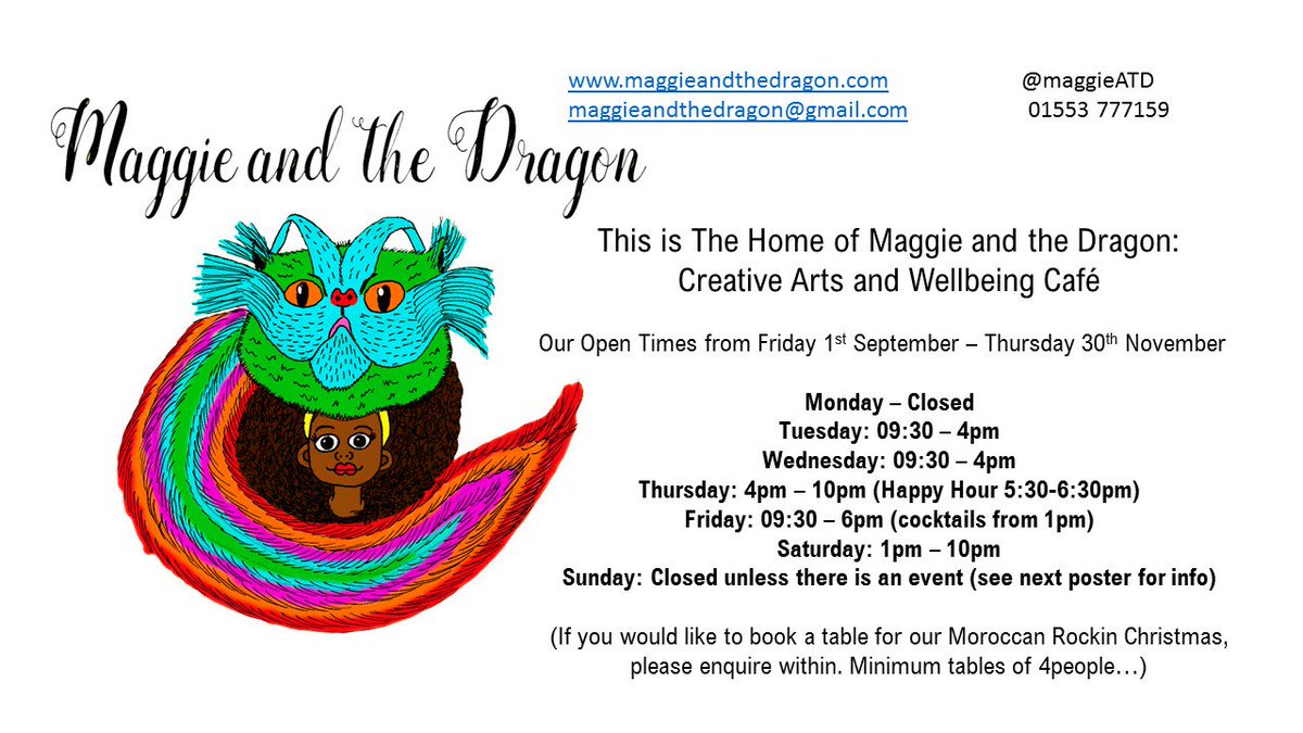 MaggieATD's tweet photo. New opening times from Friday 1st September - Thursday 30th November...
Also check out our Sunday event opening times... https://t.co/gryqxOTbKU