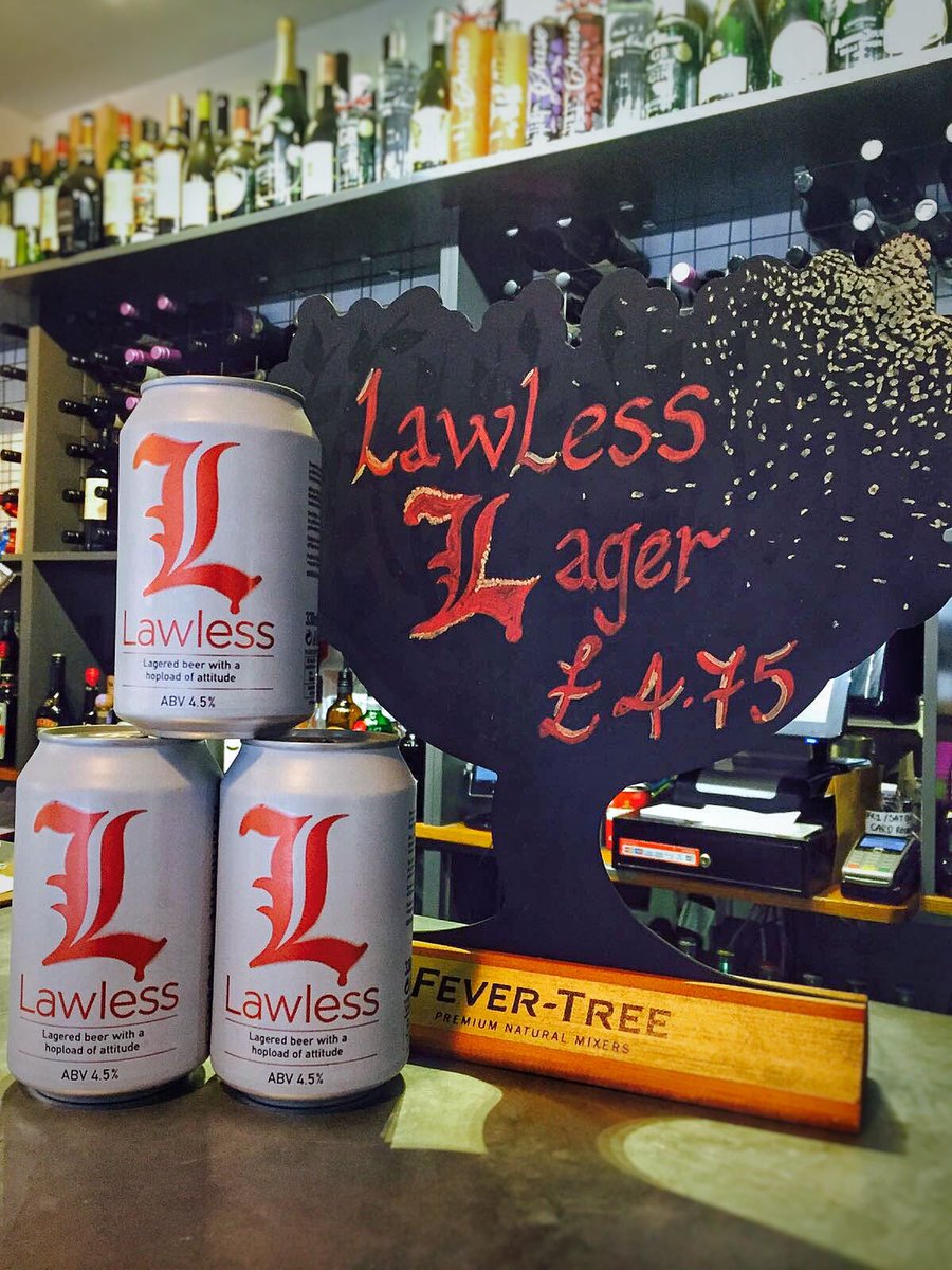 BottlesWine's tweet photo. 'Enjoy a pint of Lawless Lager' Coolly lagered for 40 days with a dash of hops for a sharp, citrusy kick #ThirstyThursday #lager #puritybeer https://t.co/UiM5ybHfRx