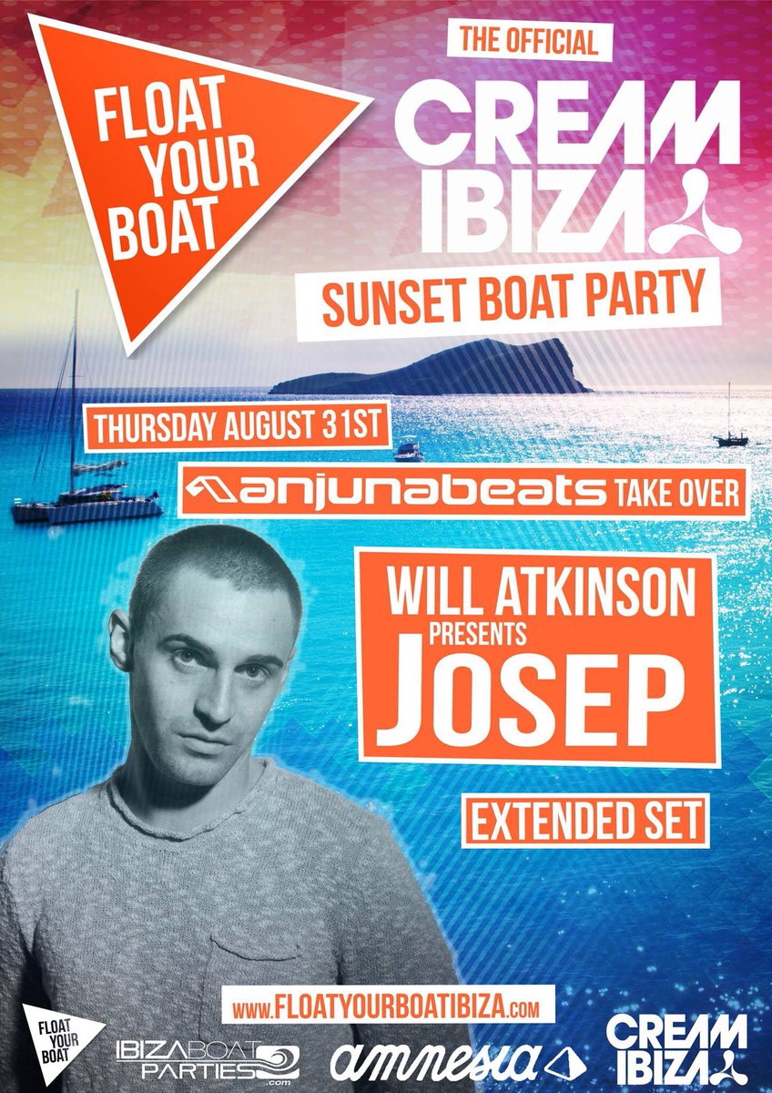 withJosep's tweet photo. First ever boatparty! Sundrenched vibes before we get sweaty in the club 😅❤️🌞 @FYB_Ibiza @CreamIbiza @anjunabeats 🚣🌅 #ibiza2017 https://t.co/79fDynPTEh