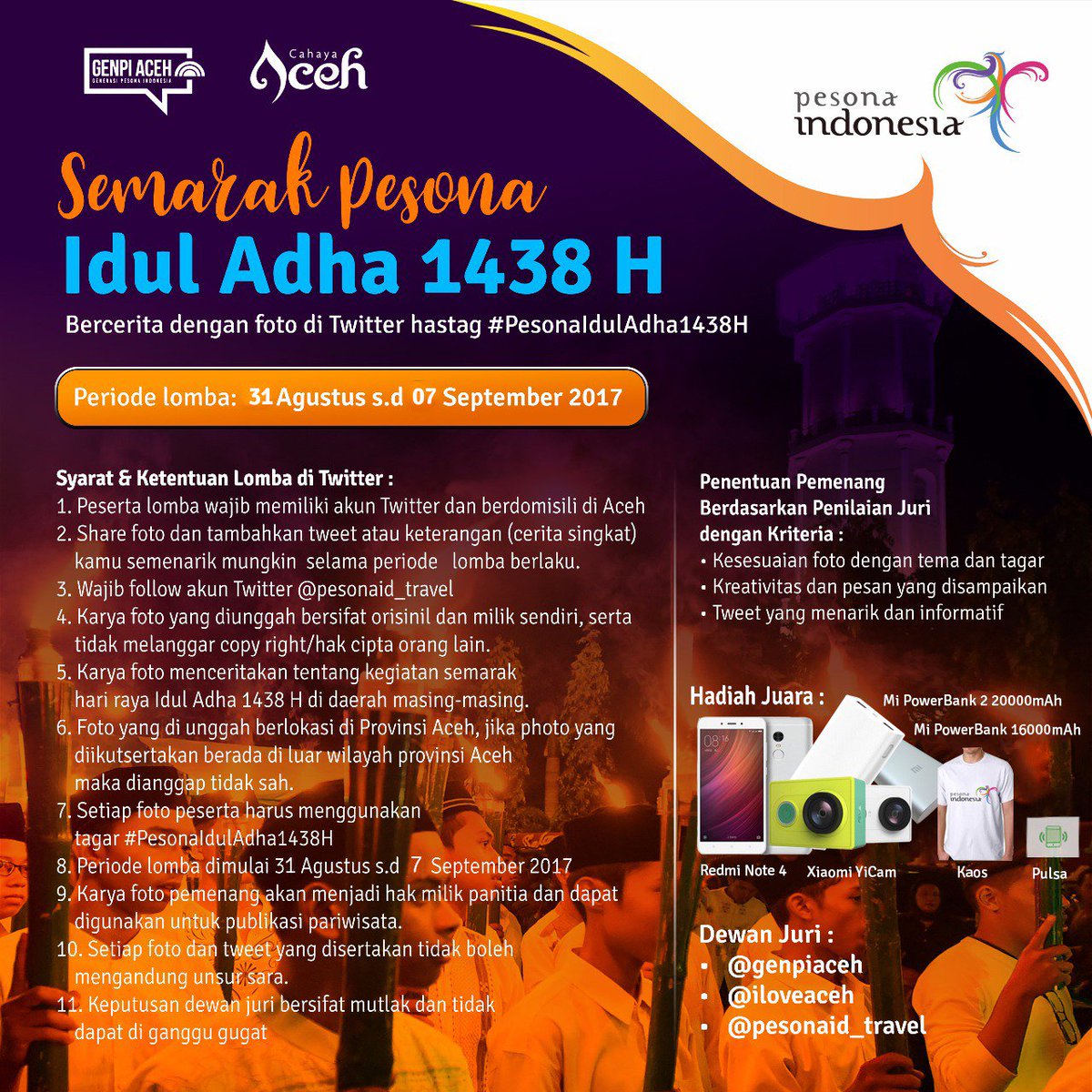 genpiaceh's tweet photo. @Kemenpar_RI @pesonaid_travel @aceh_disbudpar @genpi_id @acetourism @iloveaceh @donkardono3 @ebo_mansyur @CeritaPidie @agaminongaceh Akan ada hadiah menarik bagi sahabat Genpi yg bs menceritakan dgn foto tentang Semarak Pesona Idul Adha 1438H di Aceh. #PesonaIdulAdha1438H https://t.co/MKxIhpE6lc