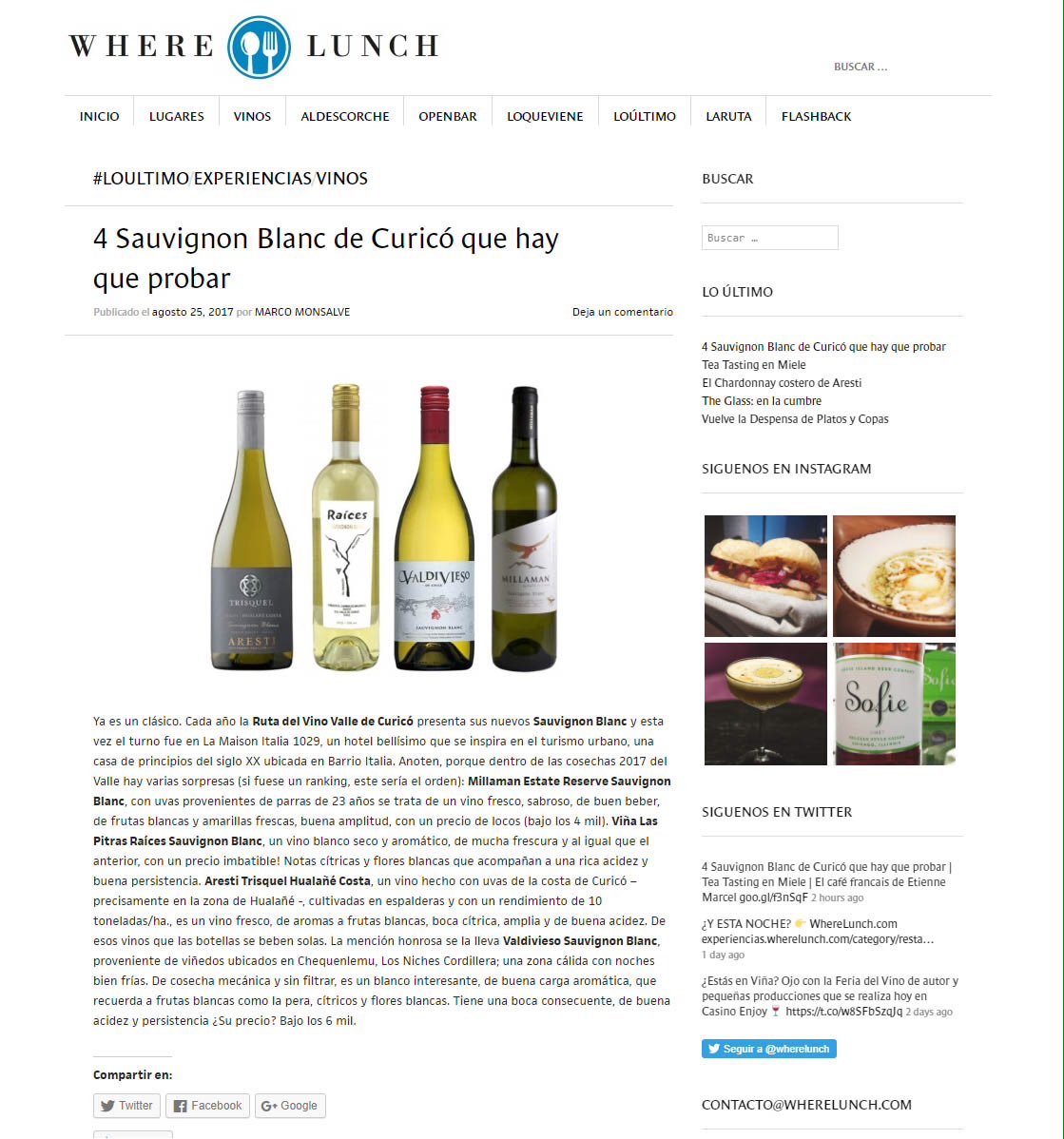 winesofcurico's tweet photo. 4 #SauvignonBlanc del #ValledeCuricó qué hay que probar! Gracias a @Wherelunch por la difusión! 

#RutadelVinoCuricó #15años https://t.co/l7bJci20rK
