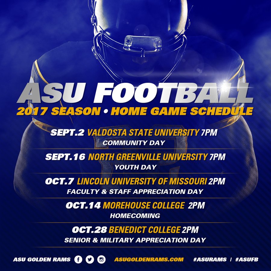 ASUGoldenRams's tweet photo. Are you ready for some football? The #ASURams take the field for the first game of the season this Saturday! https://t.co/7DdXxS3ClX. #ASUFB https://t.co/NobX78ZJ5o
