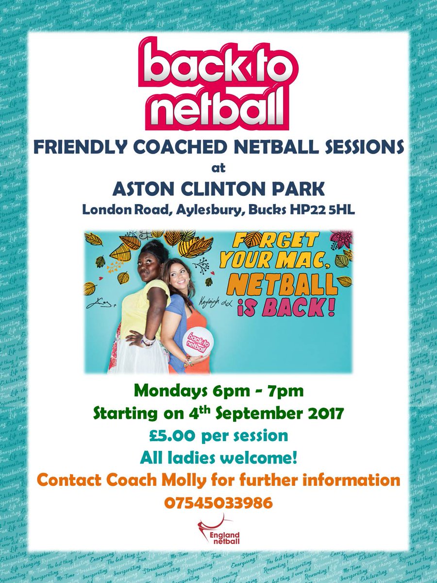 NetballBucks's tweet photo. Info for Back to Netball in Aston Clinton on Mondays with @b2n_bucks_molly
@AstonClintonSch @HubAstonClinton @astonclinton_rt @astonclinton1 https://t.co/jm2yKpWsKM