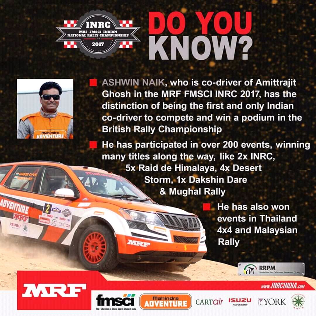 RallyNRace's tweet photo. #DoYouKnow Ashwin Naik #INRC
@MRF_Racing #INRC2017 @MahindraAdvntr @fmsci https://t.co/NM4aVEs16J