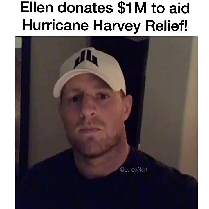 JuicyAlert's tweet photo. @theellenshow contributes $1M to #hurricaneharvey relief #houston @justinjames99 https://t.co/AALSAT1qSq https://t.co/F85ATlBdzY