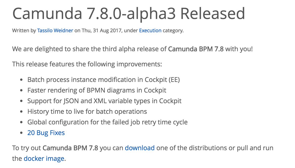 We're happy to announce the release of Camunda 7.8.0 - alpha3 😎.

Read about all the improvements and 20 bug fixes!

buff.ly/2vMdAeg