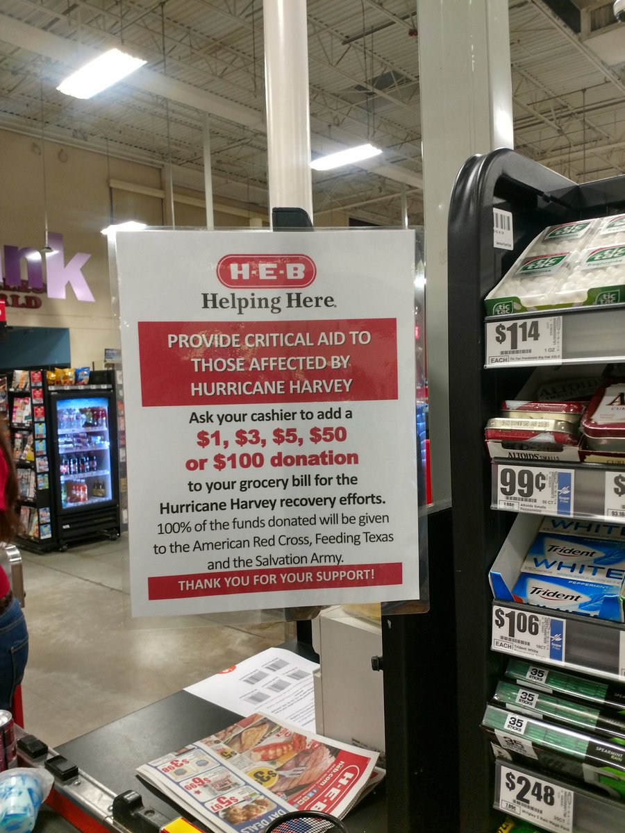 rollinsw0llen's tweet photo. @HEB very cool, make sure to shop at #heb &amp; donate. #HurricaneHarvey #HoustonStrong #TexasStrong https://t.co/vOPlVp1ojh