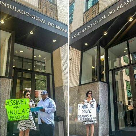 #EUA: Comitê #AnulaImpeachment agora coletando assinaturas na porta do Consulado Brasileiro em Nova York.
#1AnoDeGolpe