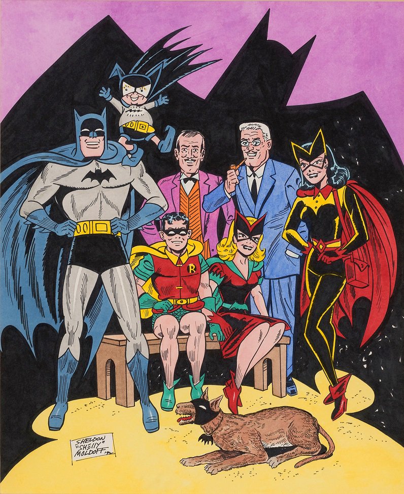 HakesAuctions's tweet photo. Great #Moldoff art in the Nov. #auction! #Batman, #Robin, #Alfred, #Gordon, #Batwoman, #Batgirl and #BatMite!
#Hakes222 #DCComics #BatFamily https://t.co/0717Rv92NW