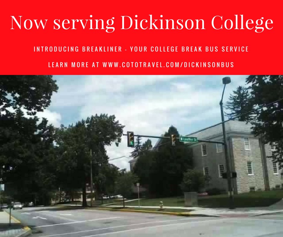 CoToTravel's tweet photo. We're proud to announce that our Breakliner bus service has is expanding to Dickinson College.  We look forward to serving you this year! https://t.co/6C8IOTvGp7