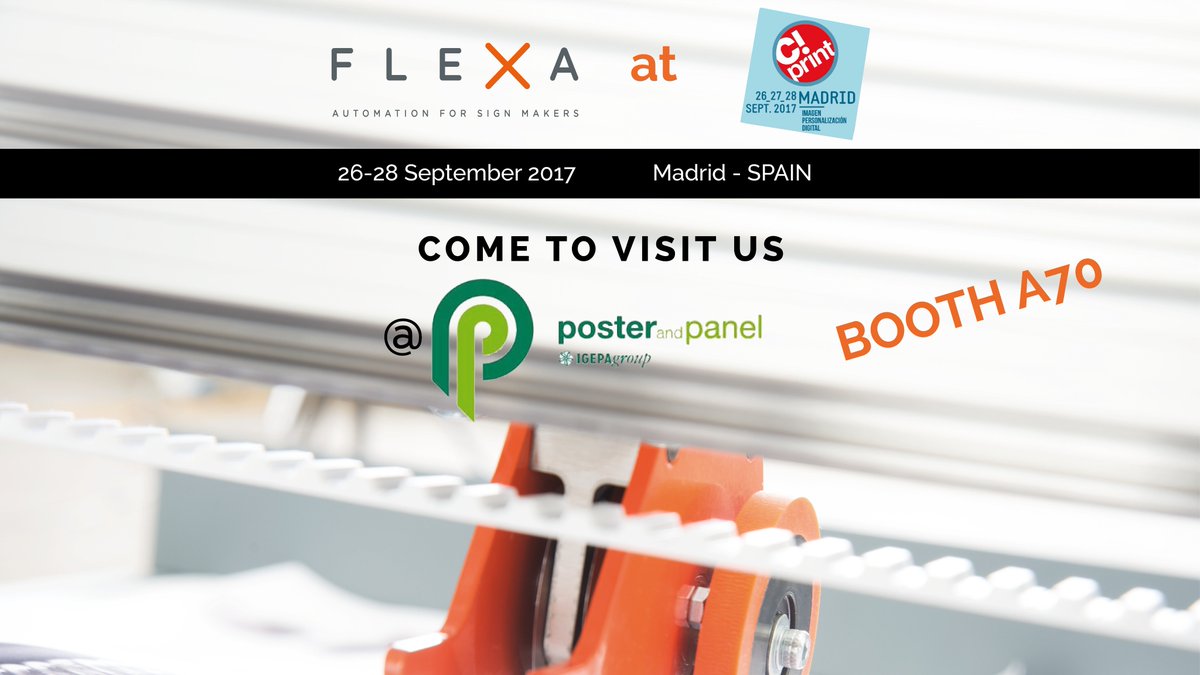 FlexaSrl's tweet photo. We are there🎯🔝!! Flexa @CPrint_Madrid @PosterandPanel booth A70 with the automatic XY cutter Miura II. #cprint #posterandpanel #digital https://t.co/RT64pCrUTR