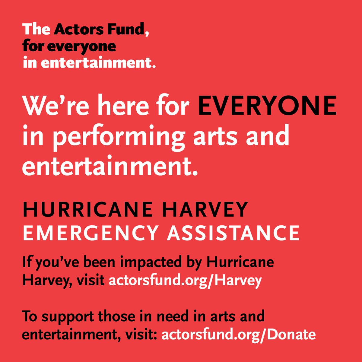 alifeinthearts's tweet photo. #HurricaneHarvey assistance: https://t.co/BdiRli9oDh. You can donate to #TheActorsFund to help our arts colleagues: https://t.co/jcRbPfHCm0. https://t.co/FIgXLHx1Hy
