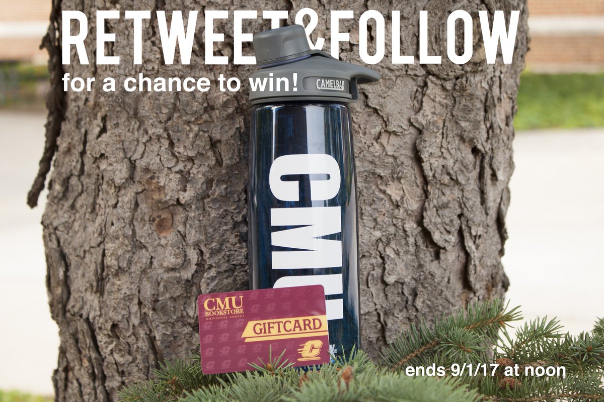 CMUBookstore's tweet photo. Retweet and Follow for a chance to win a CMU Water Bottle and a $25 Gift card from @CMUBookstore! Offer ends 9/1/17 at noon https://t.co/POF1A6NQKa