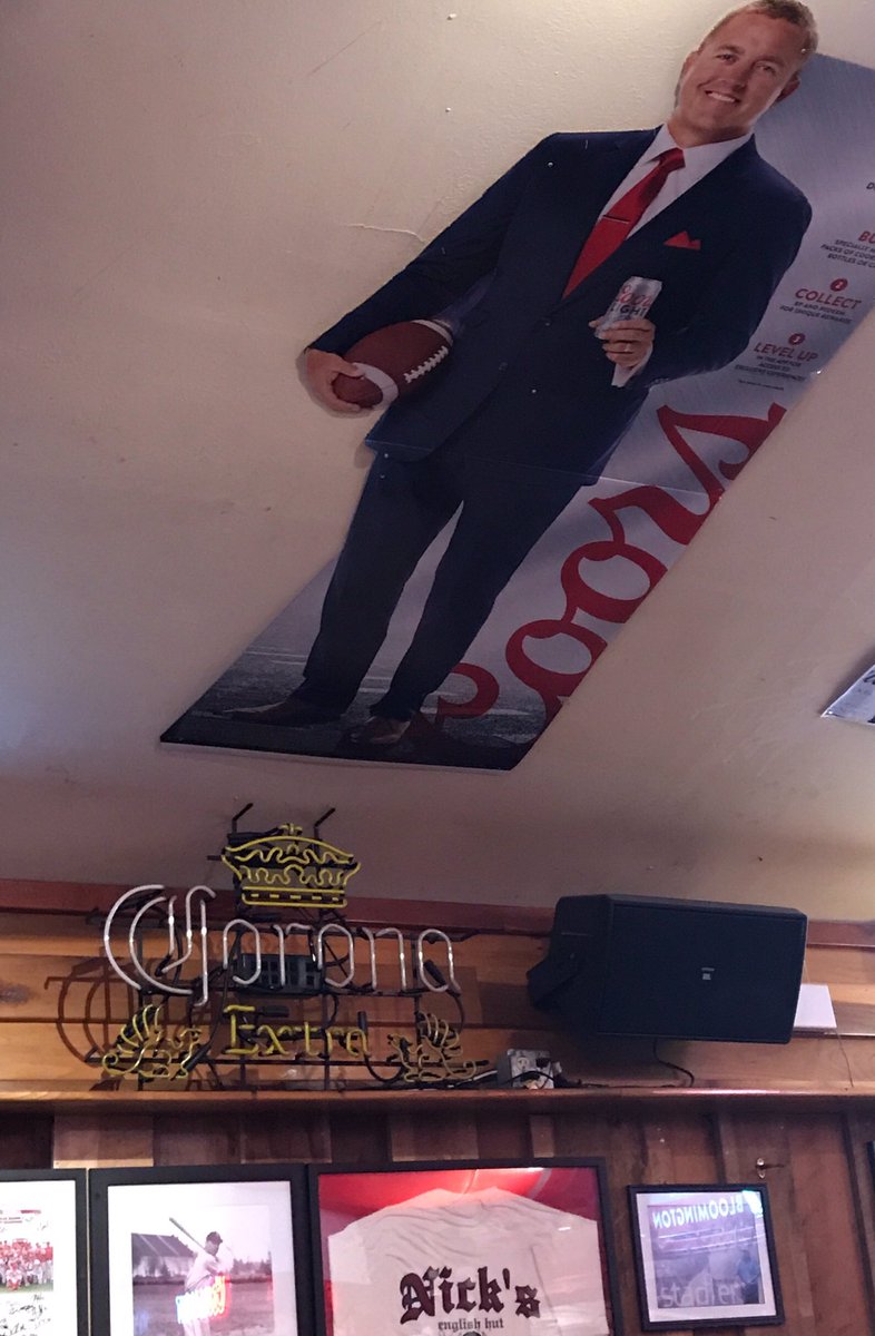 MonarchBeerPro's tweet photo. Whoa, @KirkHerbstreit how'd you get on the ceiling of @NicksEnglishHut ?? https://t.co/NFiEAlQ35U