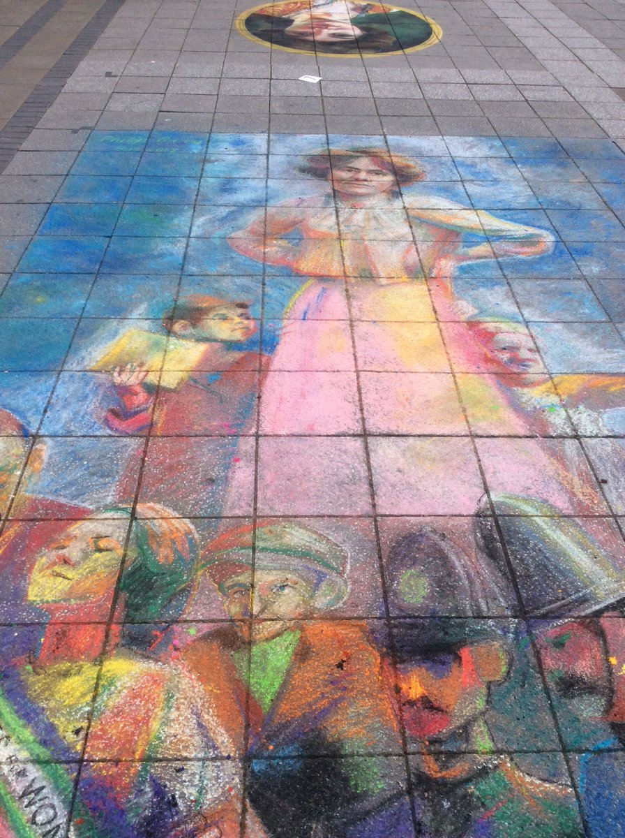 lye_crewe's tweet photo. Beautiful Ada Nield Chew pavement art in Crewe Festival. Artist Philip Garrett. 💜 https://t.co/LWfDqD5OJ7
