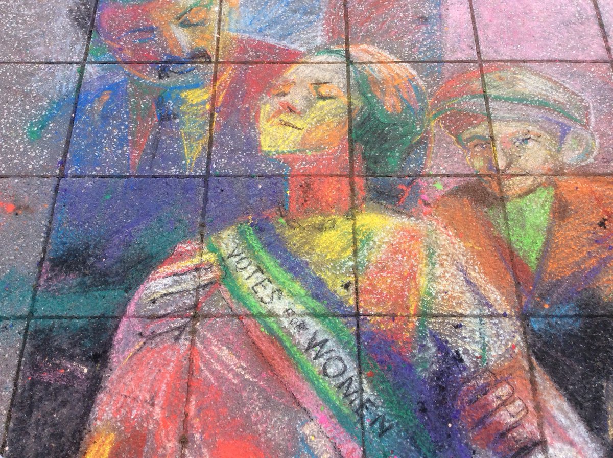 lye_crewe's tweet photo. Beautiful Ada Nield Chew pavement art in Crewe Festival. Artist Philip Garrett. 💜 https://t.co/LWfDqD5OJ7