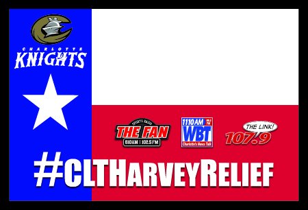 KnightsBaseball's tweet photo. At BB&amp;T Ballpark today? Stop by our #CLTHarveyRelief drive table. You can make a donation today through Monday at the ballpark. https://t.co/87U8ru5nQo