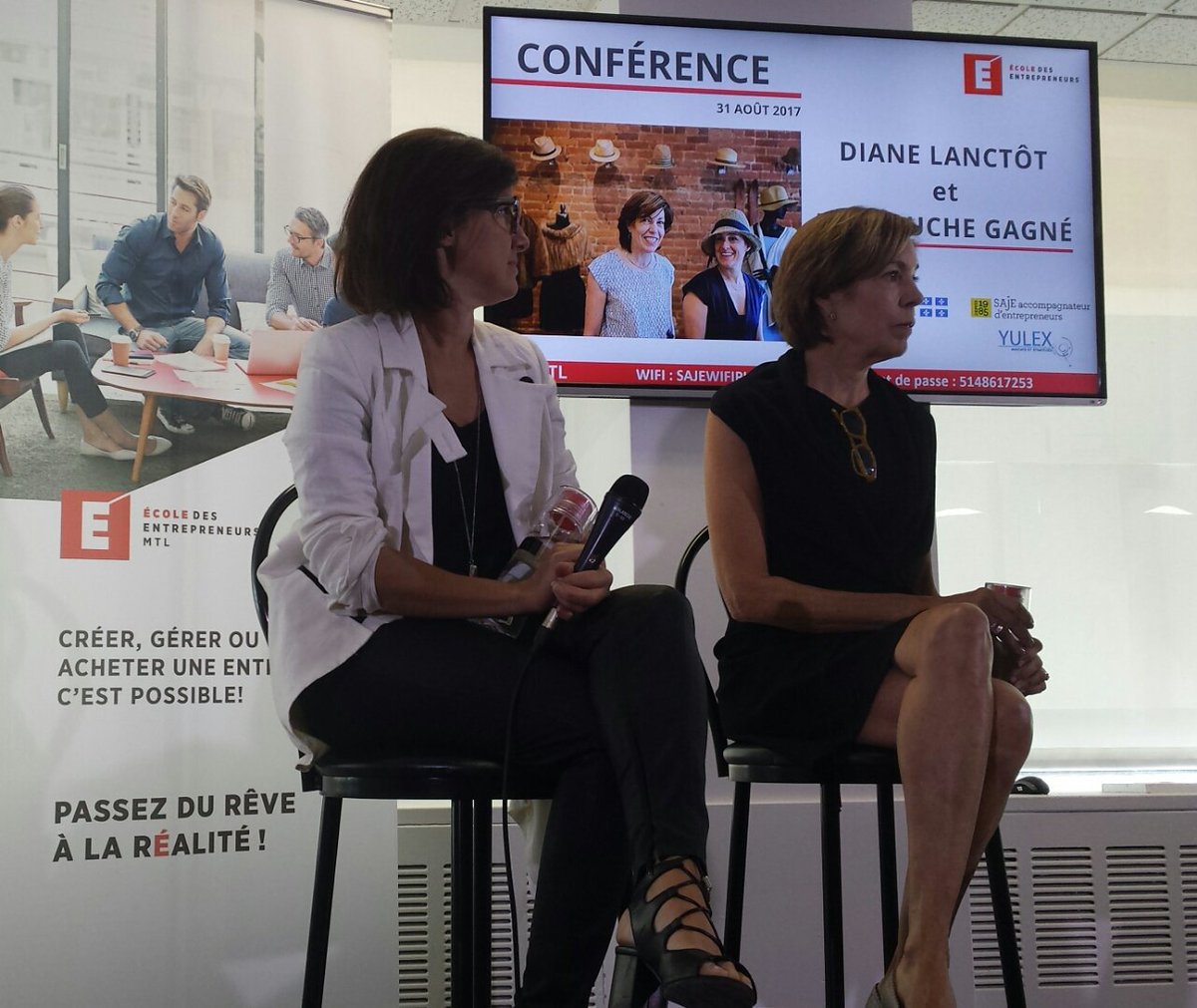 CMonereau's tweet photo. Conférence #causeries @ee_mtl avec @Harricana_MTL ♡♡♡ et Diane Lanctot de #CanadianHot 2 femmes d affaires #entrepreneure https://t.co/emCdpEeN3l