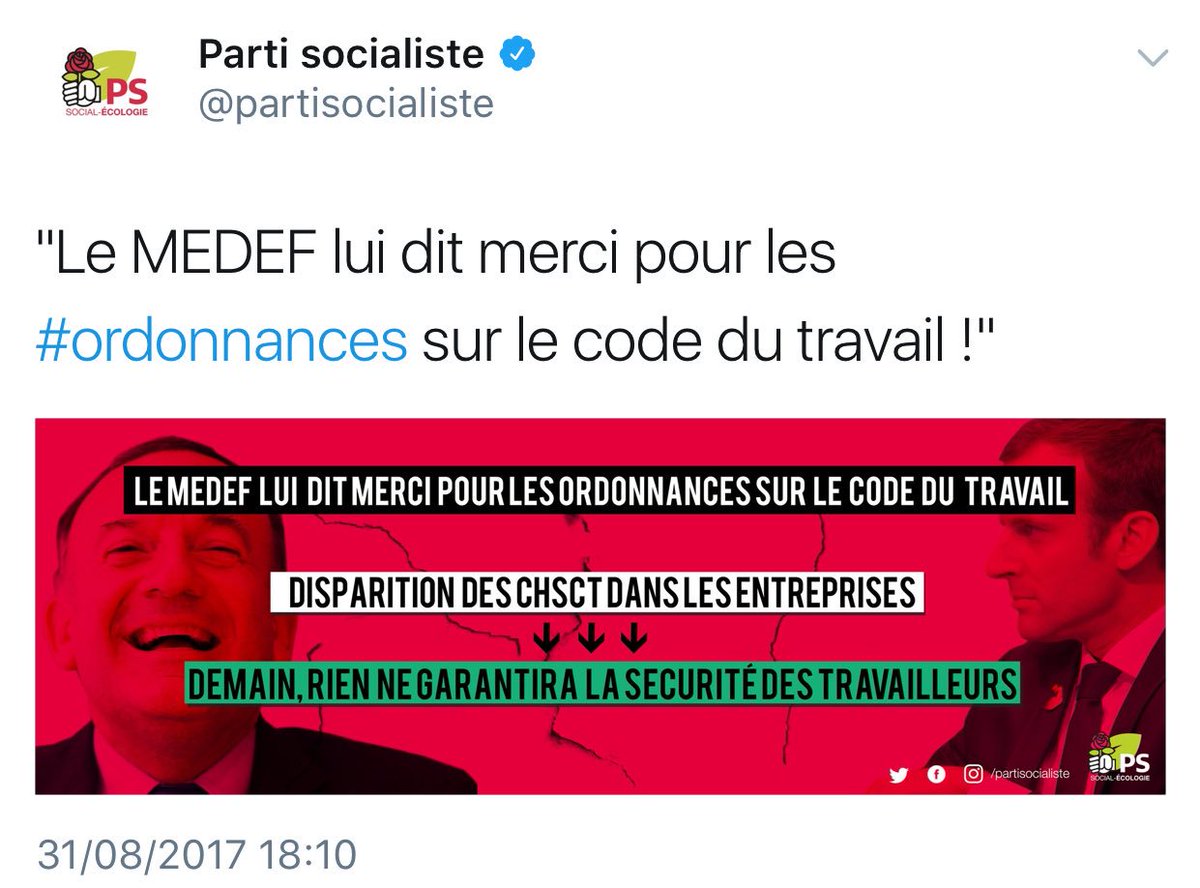 TraduisonsLes's tweet photo. "Heureusement qu'on était pas au pouvoir pour le CICE et la Loi Travail 1, on serait pas crédibles pour tweeter ça" https://t.co/2kVJmhKIUt