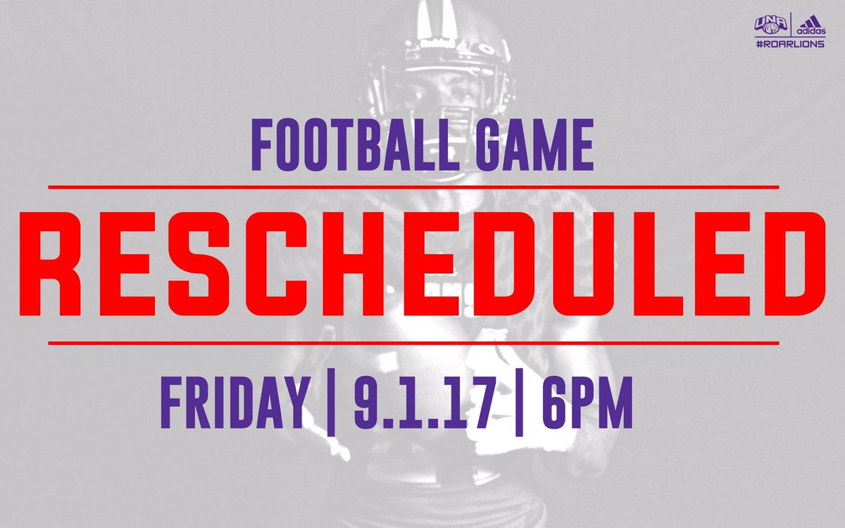 UNAAthletics's tweet photo. Tonight's Football game has been moved to tomorrow night (Friday) at 6pm https://t.co/G4Cg9sUbd1