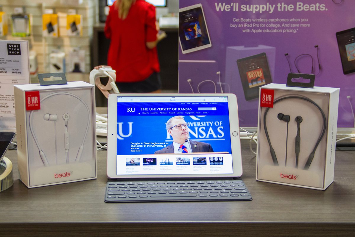 KUBookstore's tweet photo. Start your year off in style with this #BacktoSchool deal: with a purchase of an Ipad Pro, get a free pair of BeatsX headphones. #TechShopKU https://t.co/T1eaTSBiL5