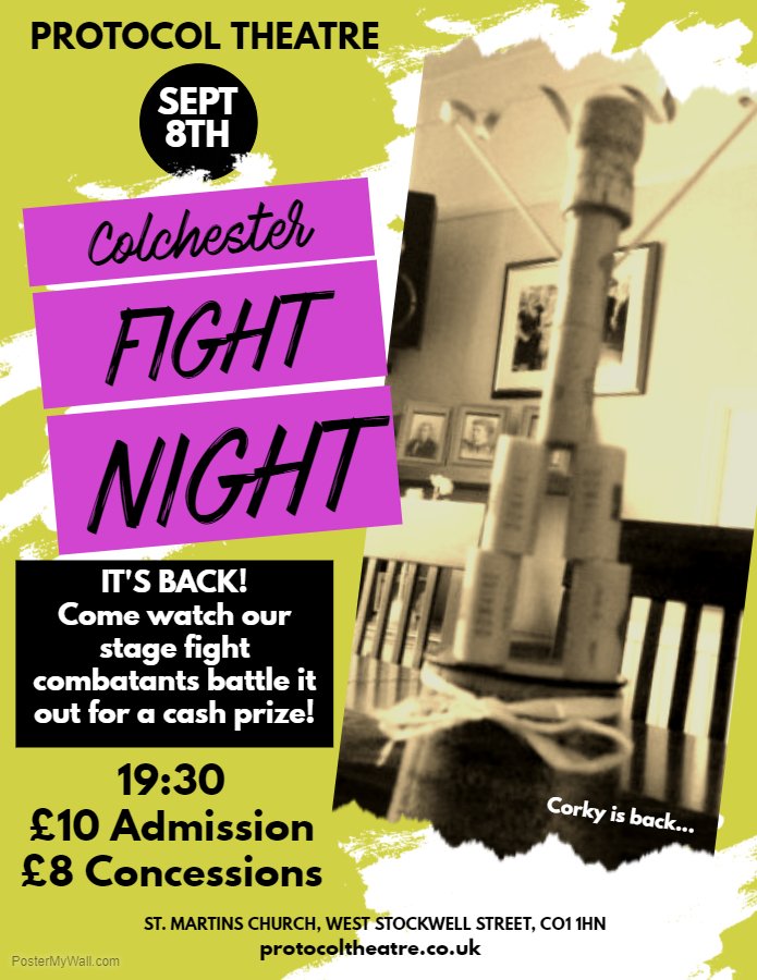 protocoltheatre's tweet photo. Got your tickets for Colchester Prize Fight Night yet??? Don't miss out! https://t.co/i4DgndEhiQ #stage #combat #colchester #whatson #acting https://t.co/FSR5FDgrLz