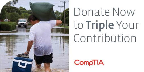 CompTIA's tweet image. Join CompTIA in helping those affected by Hurricane Harvey. We&apos;ll be matching your donations 2-1. Donate here: bit.ly/CompTIACares