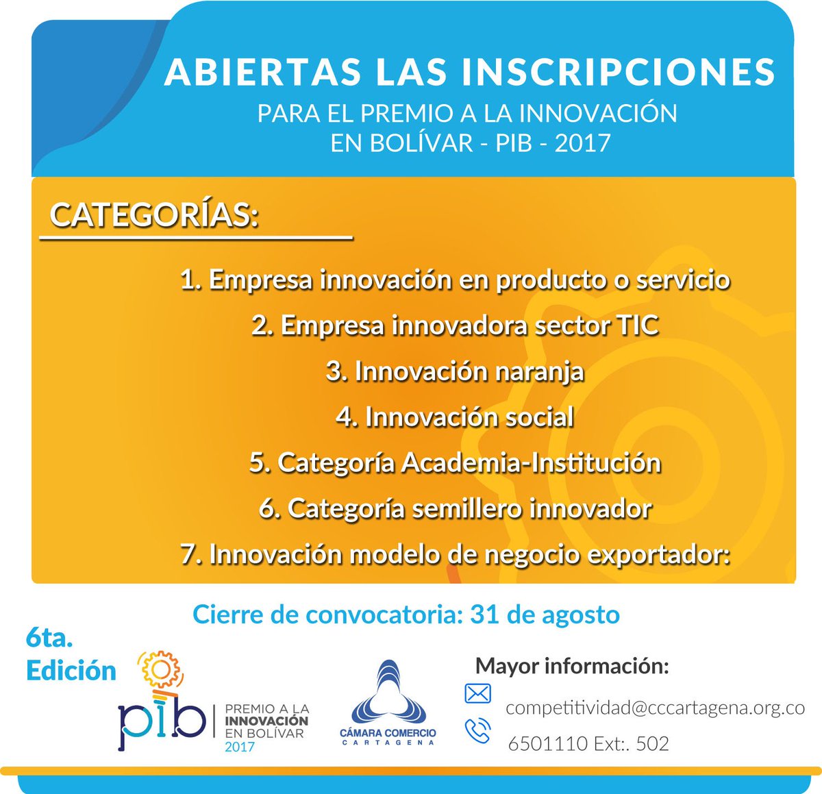 camcartagena's tweet photo. #PIB2017 |  Aún estás a tiempo de participar en algunas de las categorías. Inscríbete y recibe este reconocimiento https://t.co/WHY3lmalbb https://t.co/qP8KeJyS4C