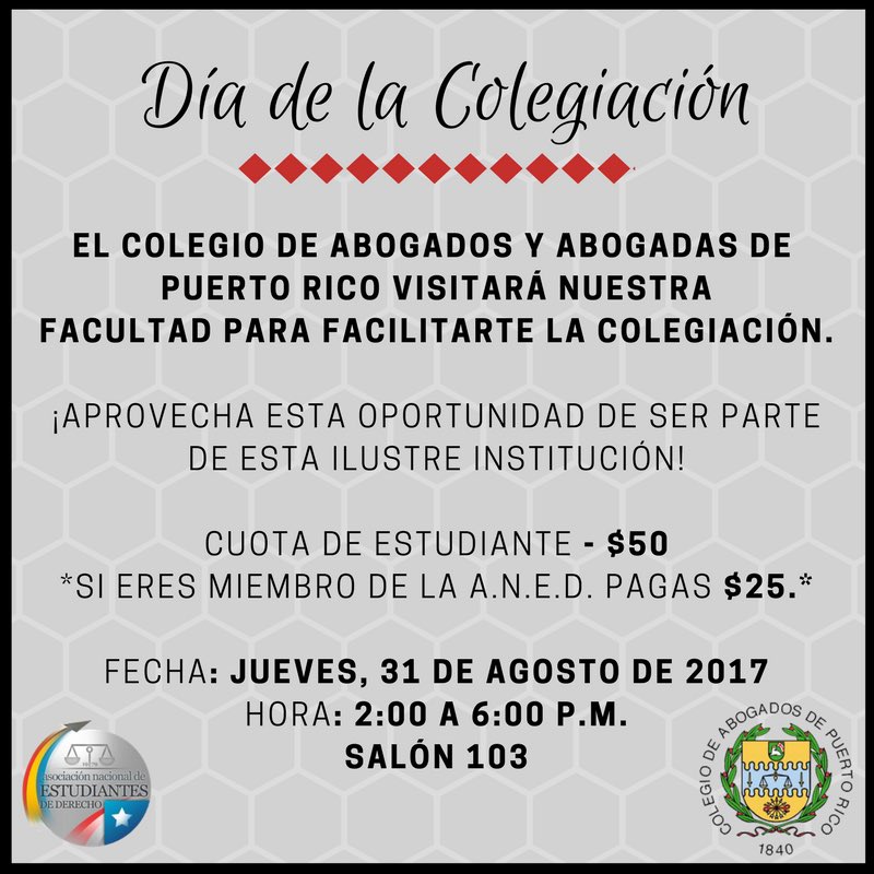 anedinter's tweet photo. Hoy nos visita nuestro Ilustre Colegio de Abogados y Abogadas de Puerto Rico para colegiar a los estudiantes de la Facultad. @ColegioSiempre https://t.co/D7IvkWazVr