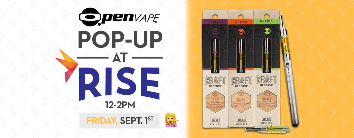 risecannabis's tweet photo. Score some great deals on the @OpenVAPE products you ❤️ + catch up w/ the @nvbotanical team! POP-UP FRIDAY @ LUNCH + specials all wknd long https://t.co/7JTloWSbYW